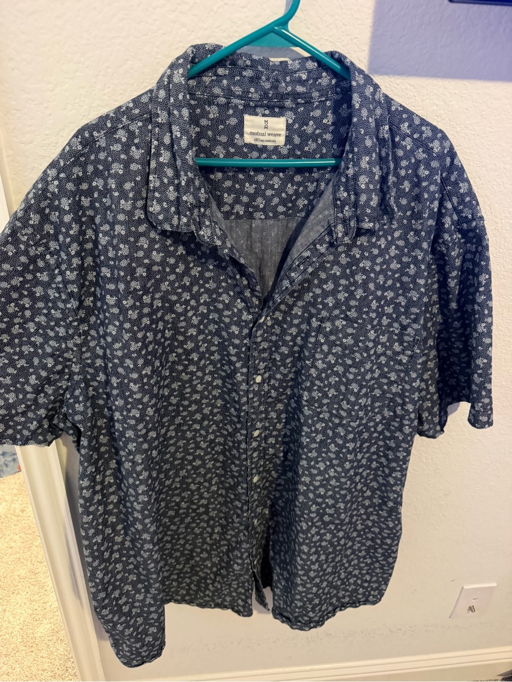 Big and Tall 4XLT Casual Floral Short-Sleeve Shirt - Navy Blue floral